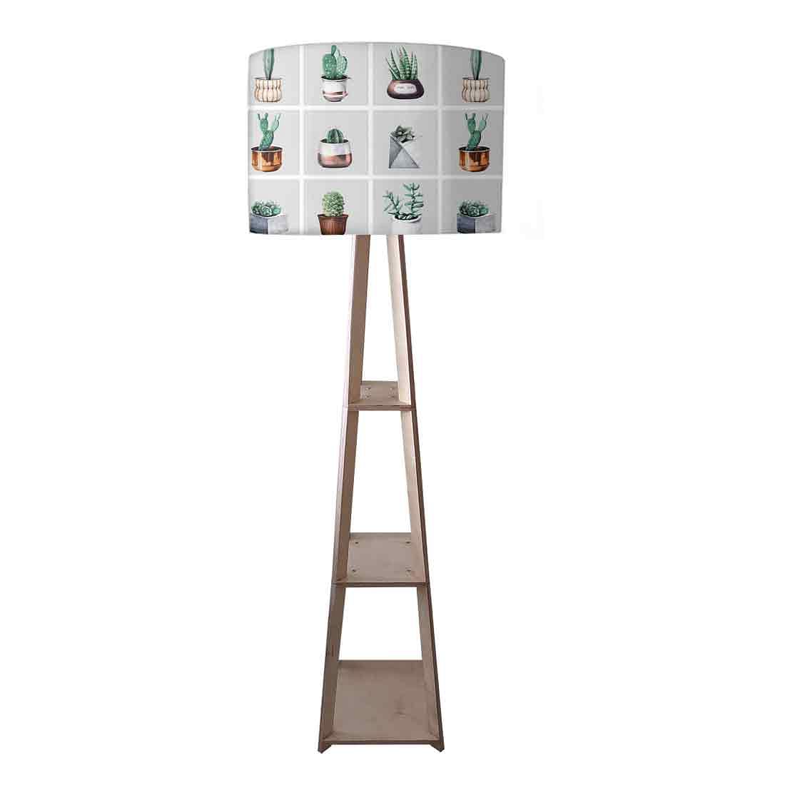 White Floor Lamp with Shelves for Bedside Light - Cute Cactus Pots