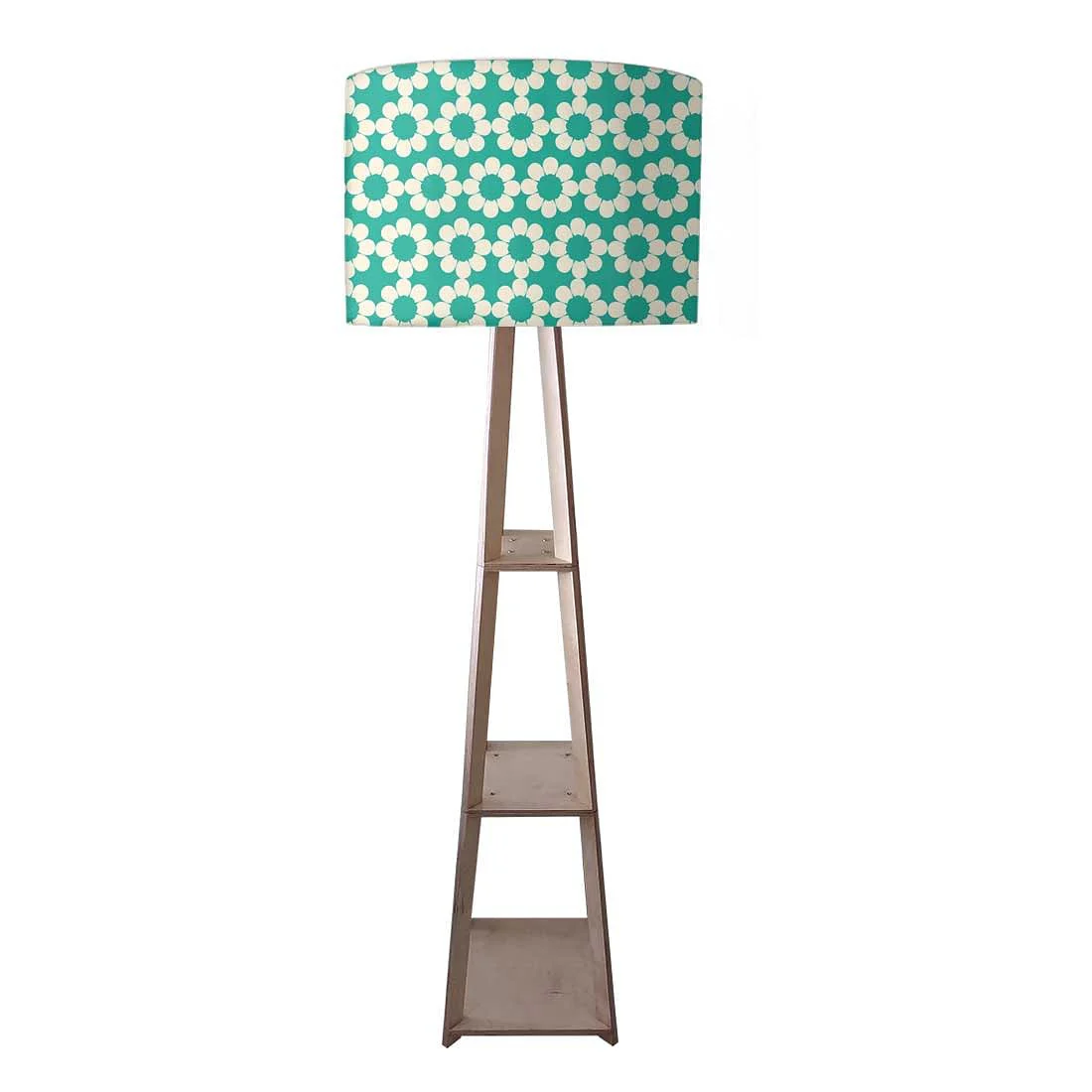 Wooden Tripod Floor Lamp - Teal Patterns