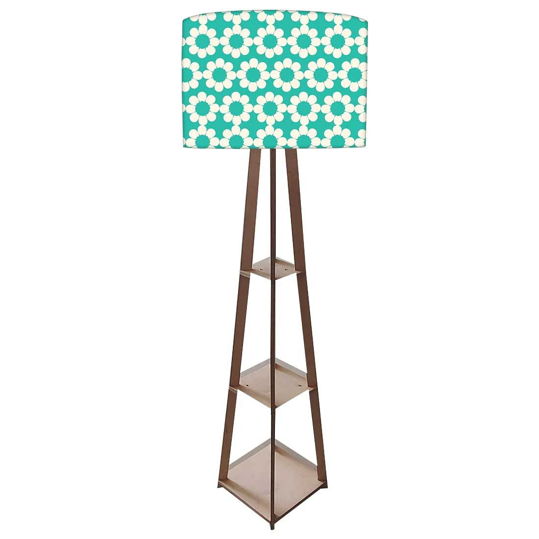 Wooden Tripod Floor Lamp - Teal Patterns - Image 4