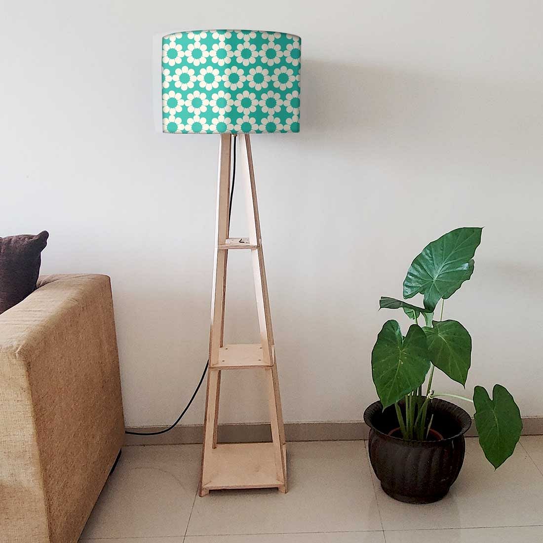 Wooden Tripod Floor Lamp - Teal Patterns - Image 6