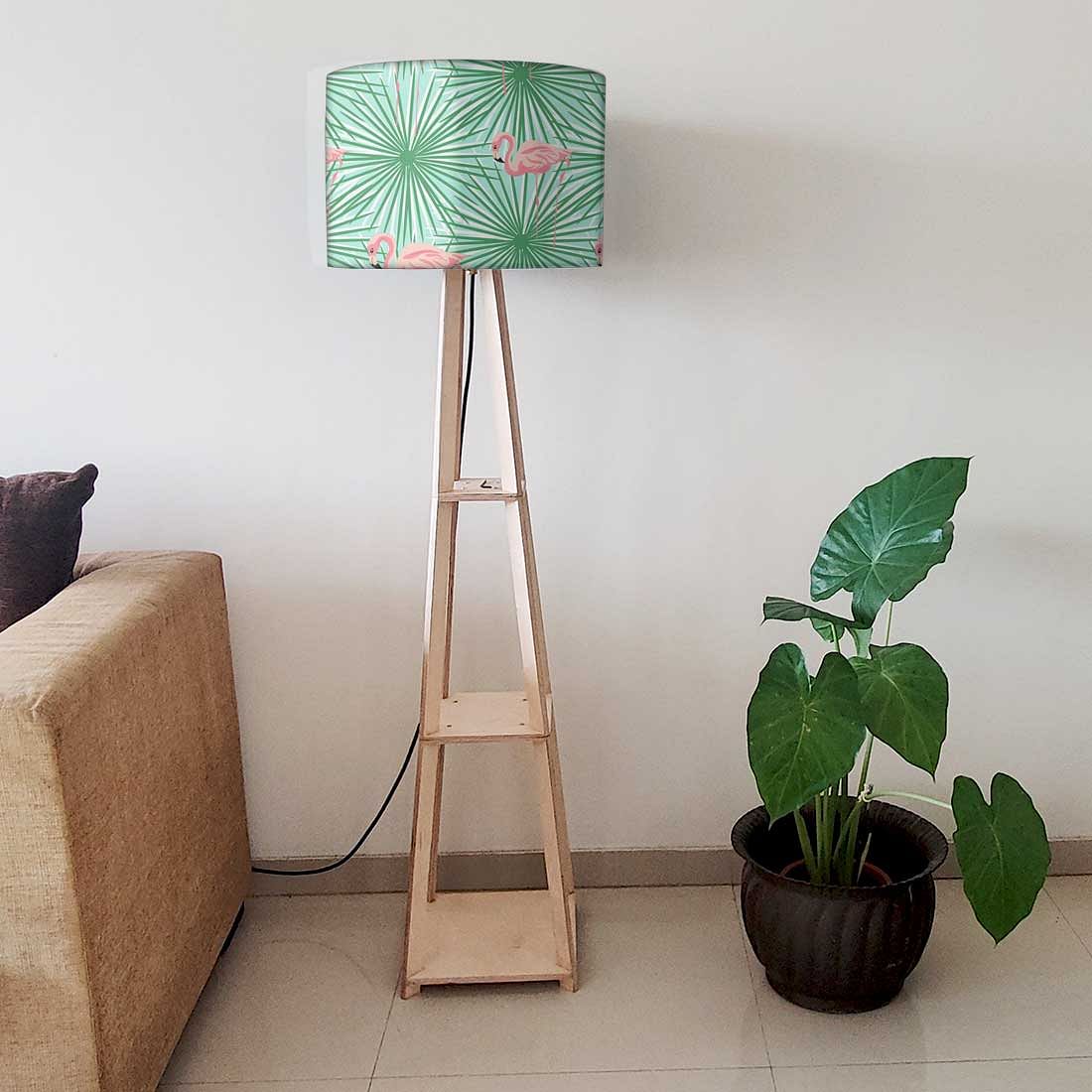 Wooden Floor Lamp for Living Room - Flamingo Green Leaves