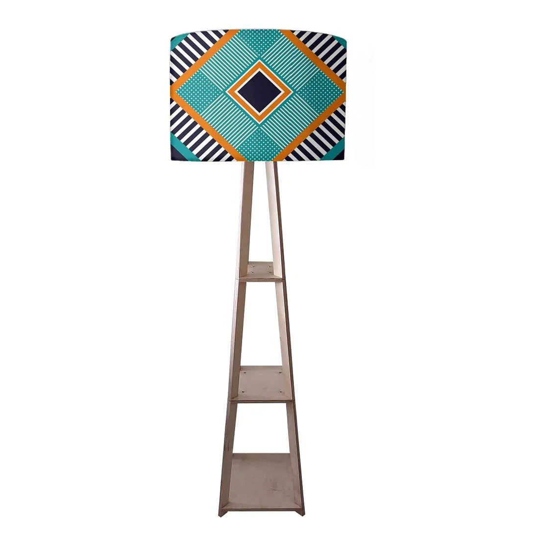 Tripod Wooden Floor Lamp with Shelves - Geometric