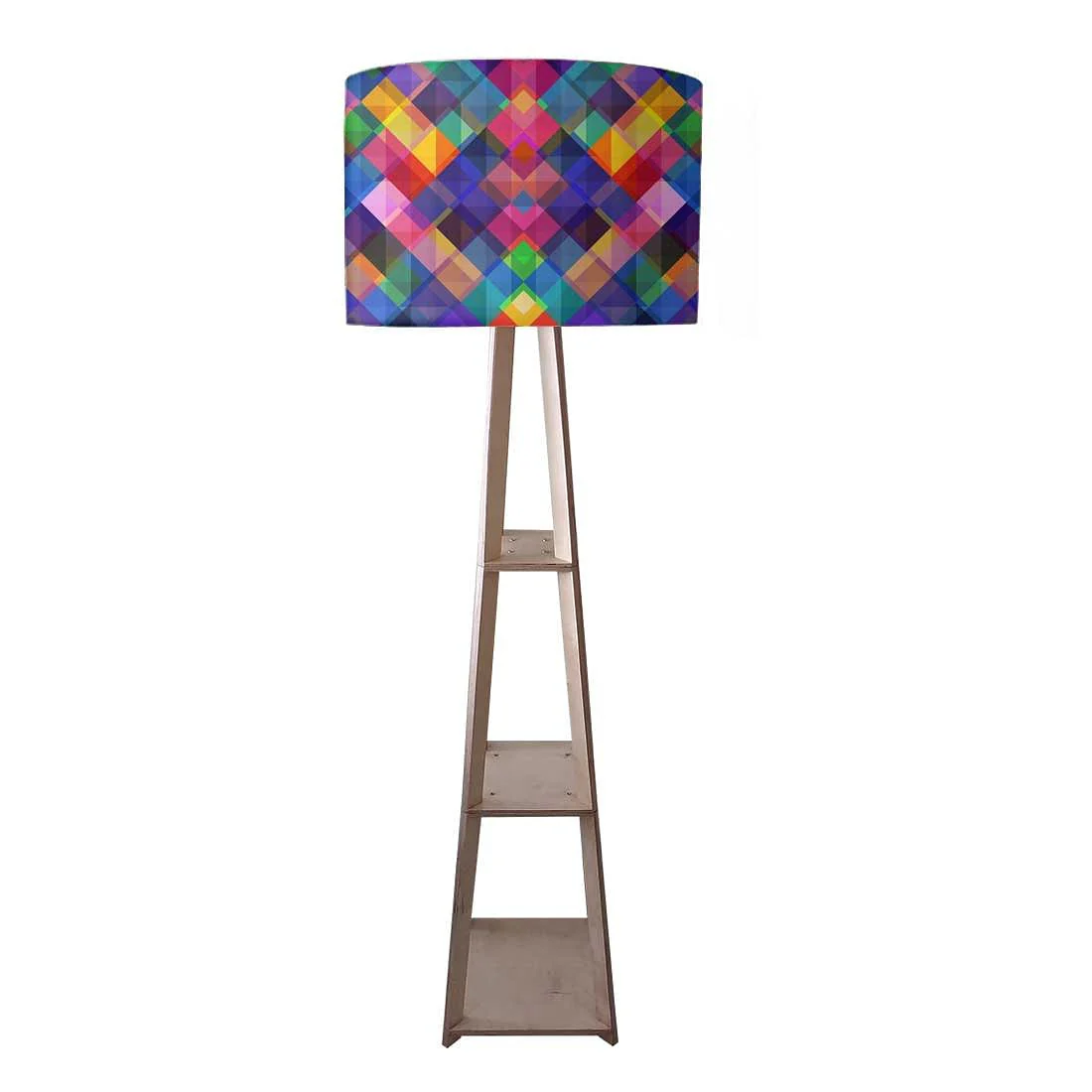 Wooden Tripod Floor Lamp for Living Room - Multicolor Burlap