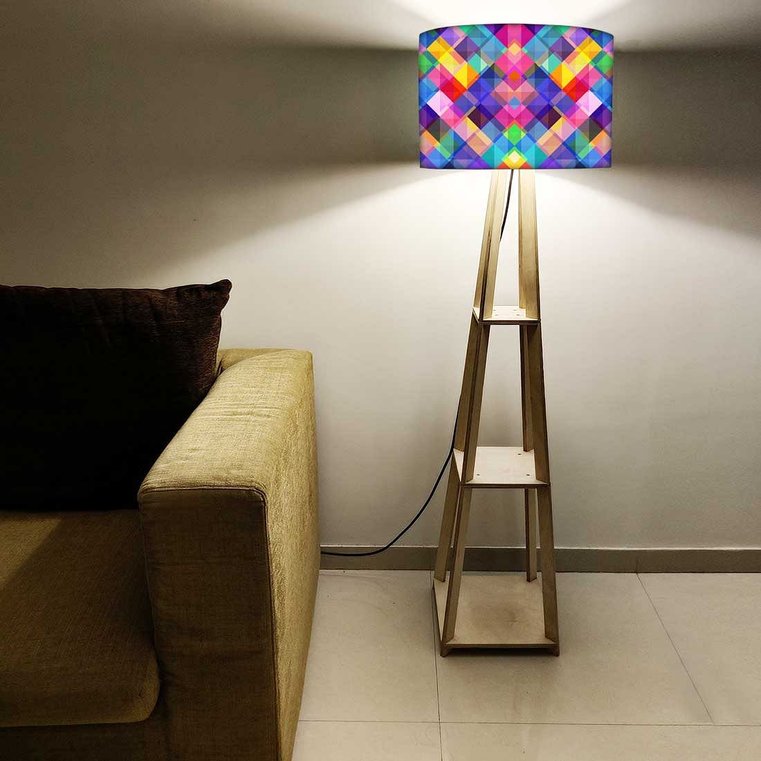 Wooden Tripod Floor Lamp for Living Room - Multicolor Burlap - Image 5