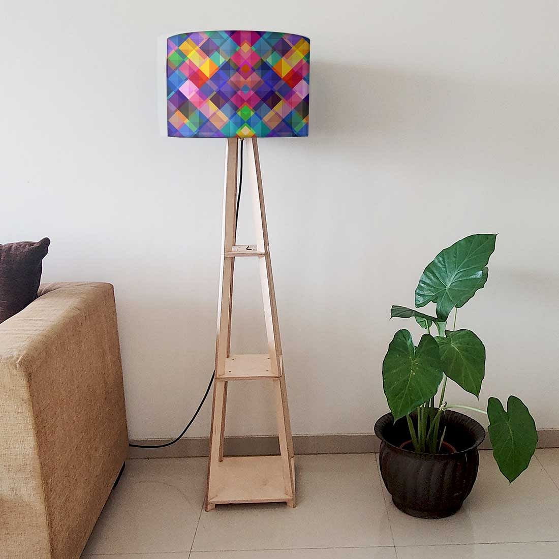 Wooden Tripod Floor Lamp for Living Room - Multicolor Burlap - Image 6