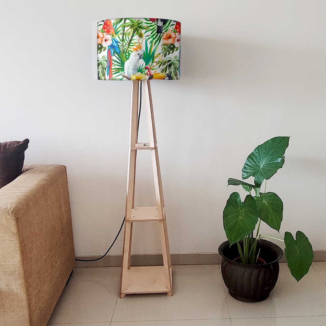 Wooden Tall Lamp for Living Room - Island Birds