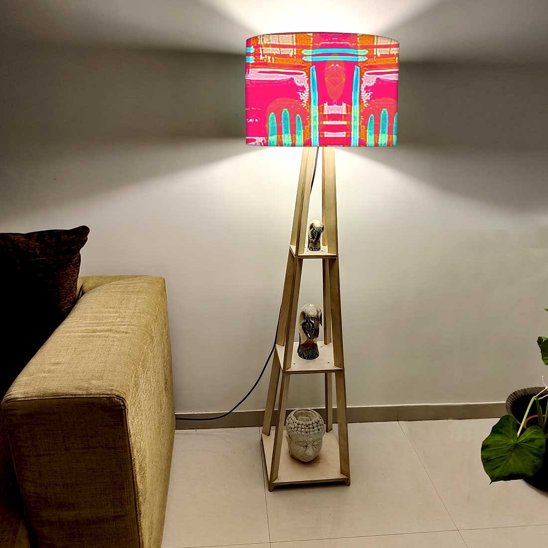 Standing Wooden Tripod Light - Pink Abstract - Image 2
