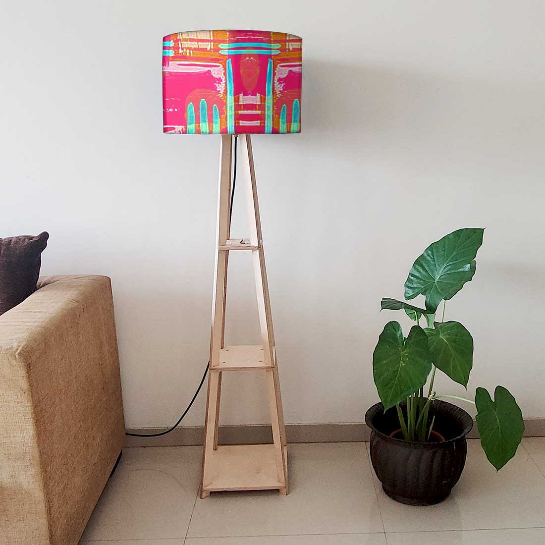 Standing Wooden Tripod Light - Pink Abstract - Image 6