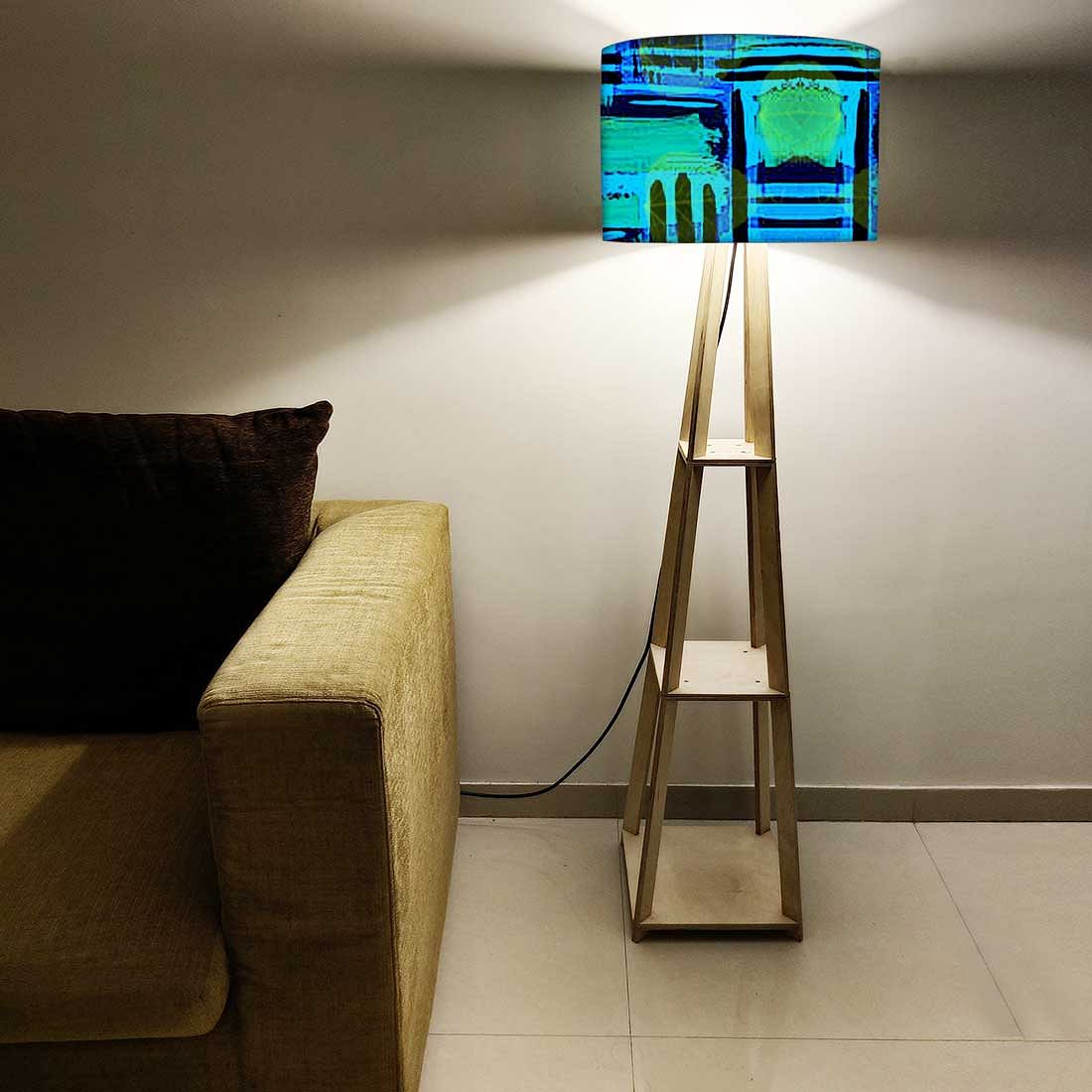 Wooden Tripod Floor Lamp - Blue Abstract - Image 5