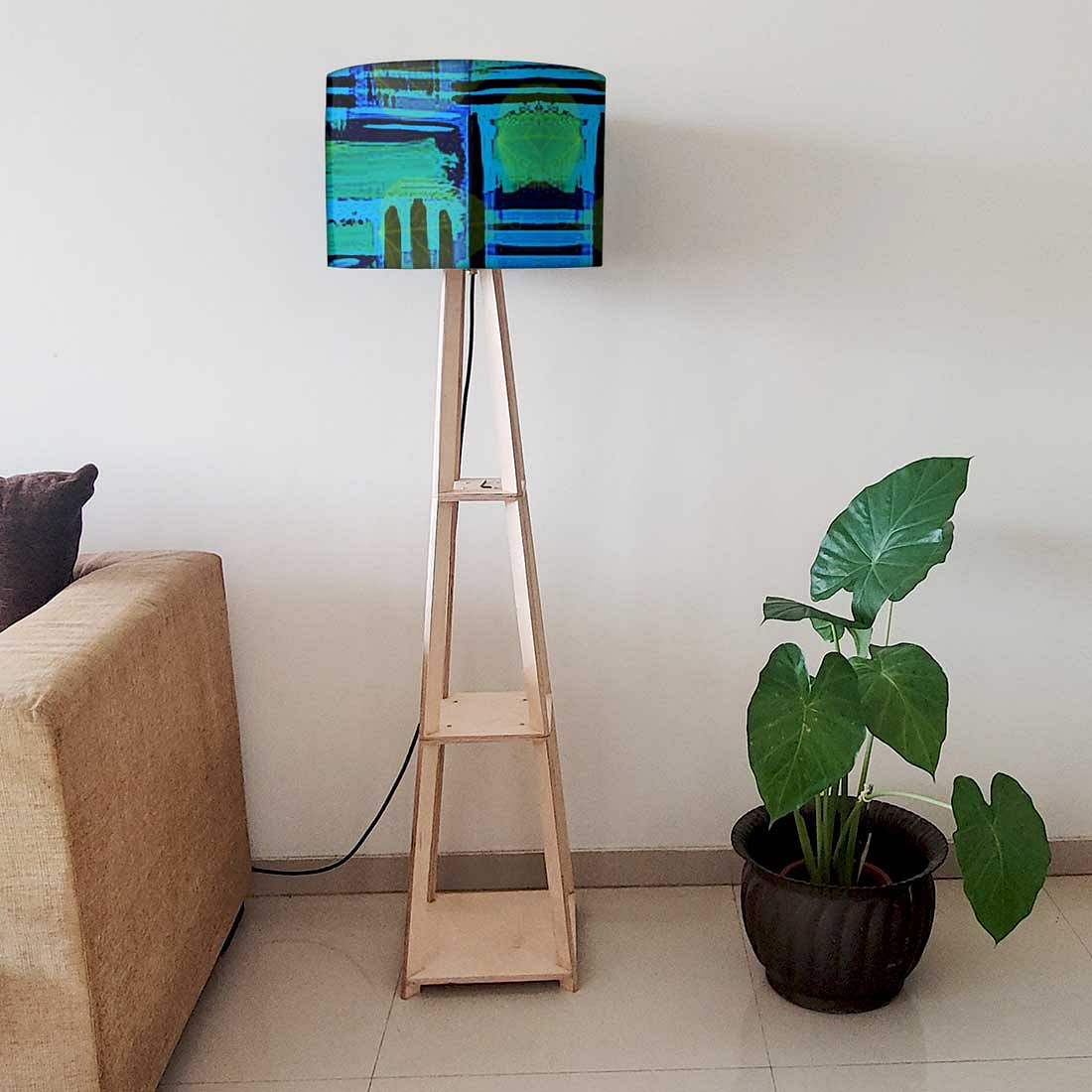 Wooden Tripod Floor Lamp - Blue Abstract - Image 6