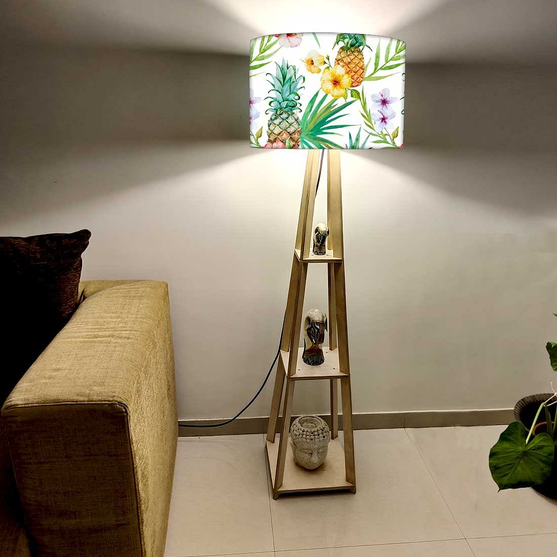 Bedroom Reading Lamp Floor Wooden with Shelf  - Fruits Floral - Image 2