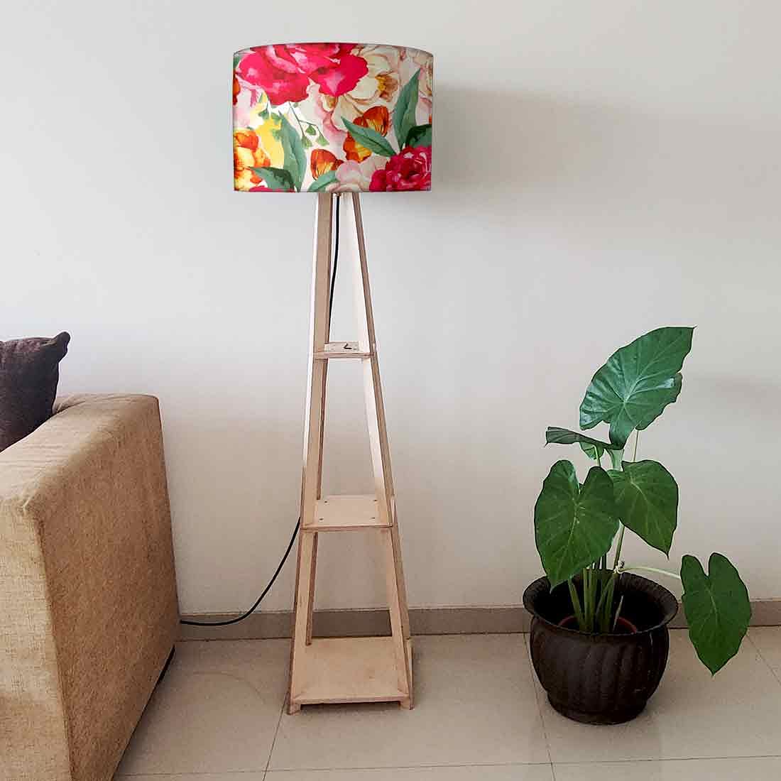 Wooden Floor Standing Lamp for Hall - Floral Colors