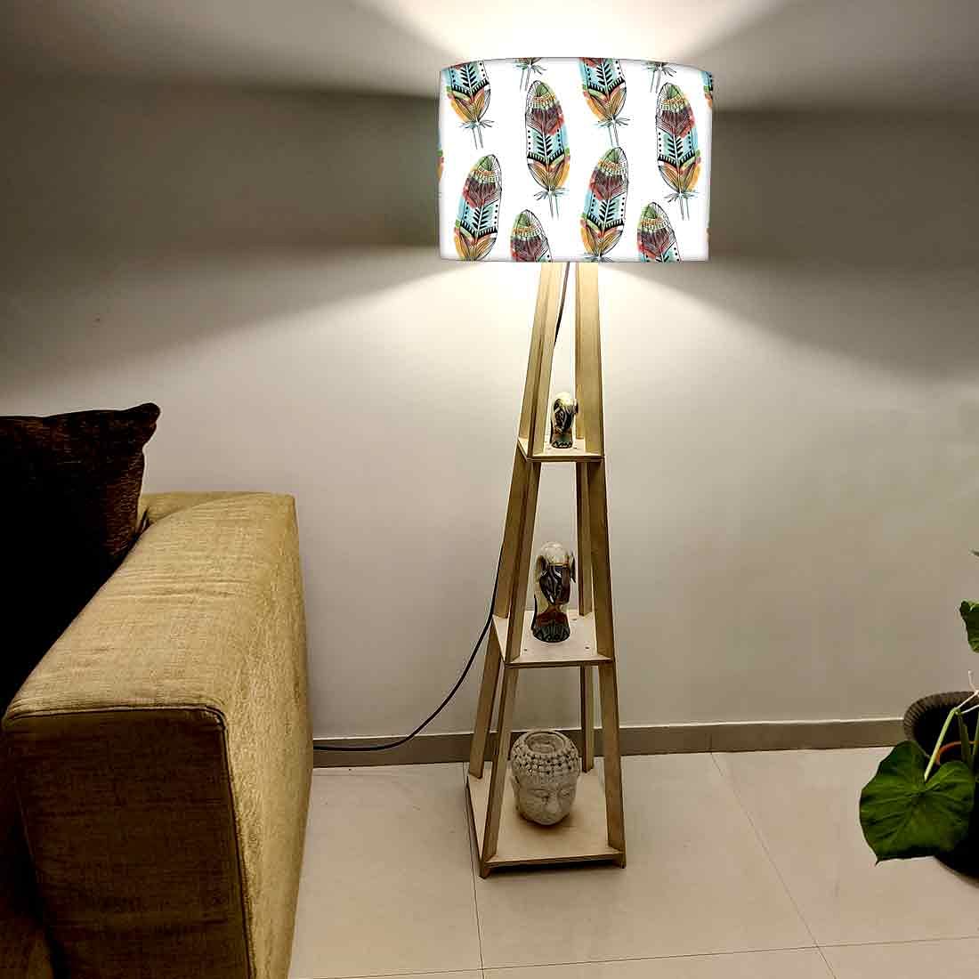 Wooden Floor Lamps Homecentre with Shelves - Feathers - Image 2