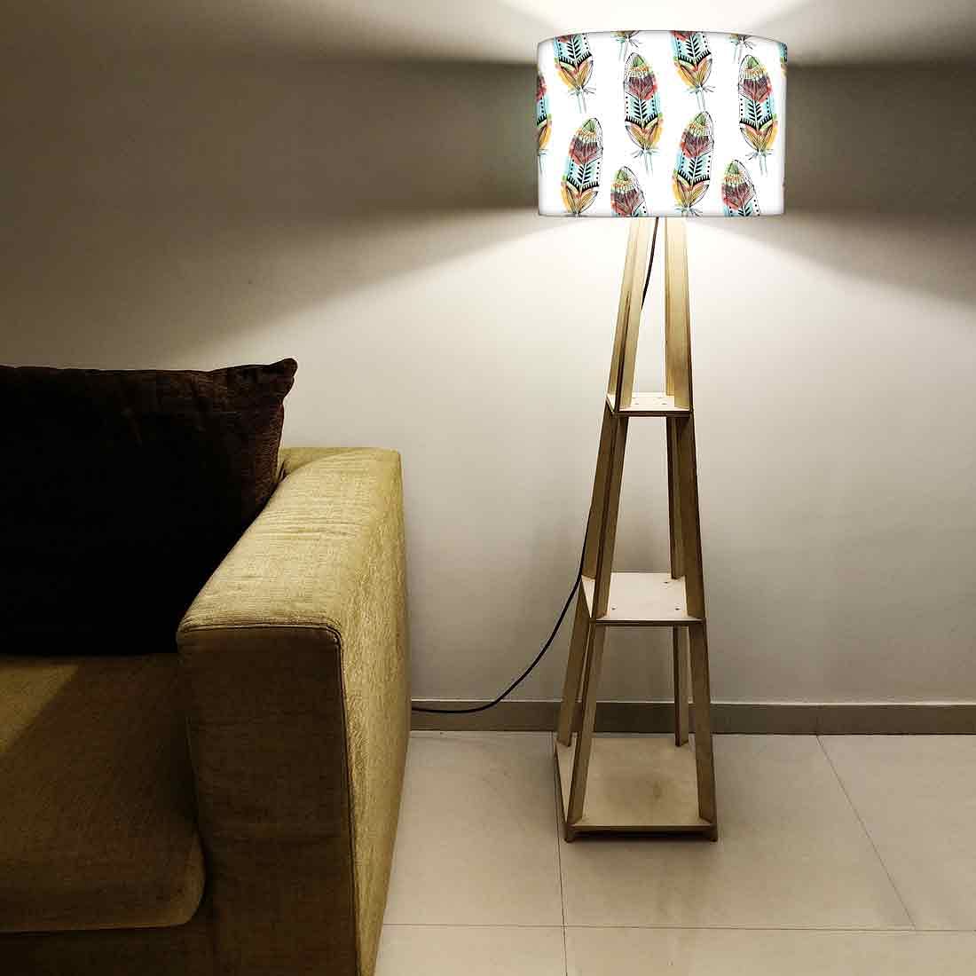 Wooden Floor Lamps Homecentre with Shelves - Feathers - Image 5