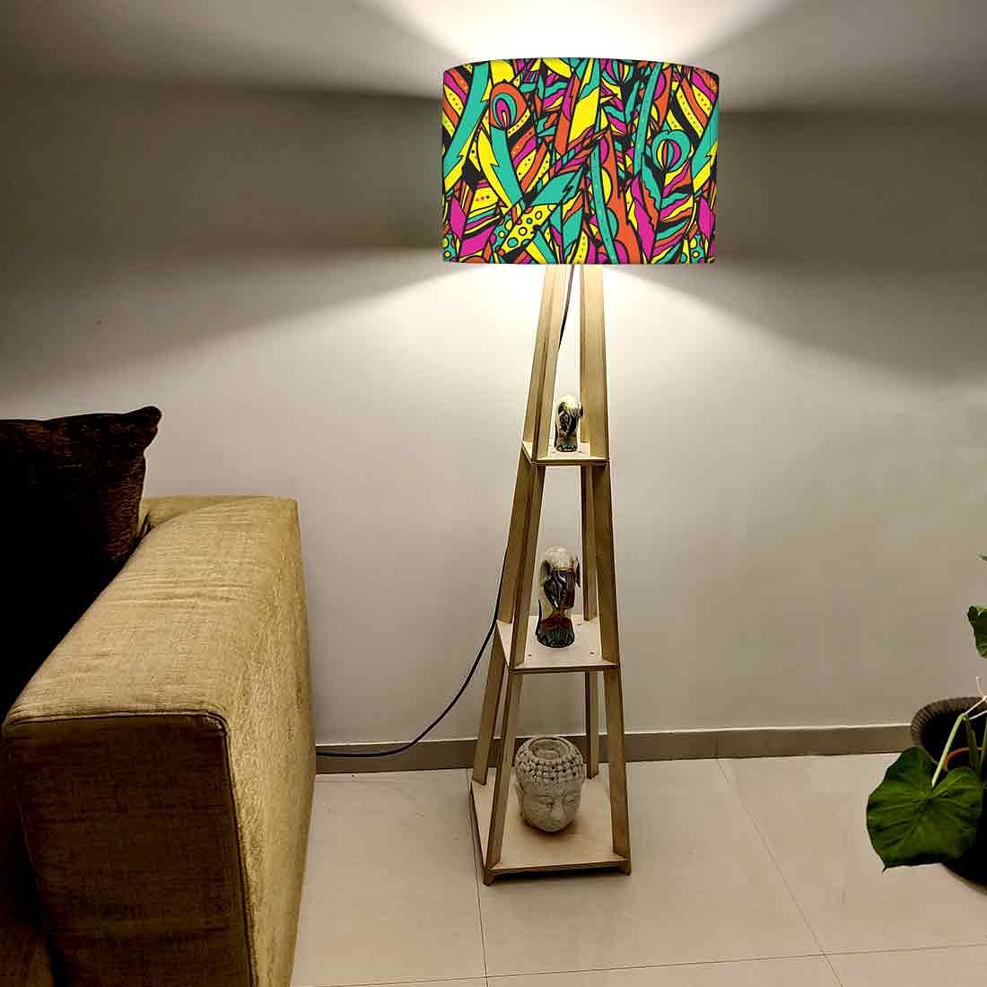 Wooden Floor Standing Tripod Lamp - Feathers - Image 2