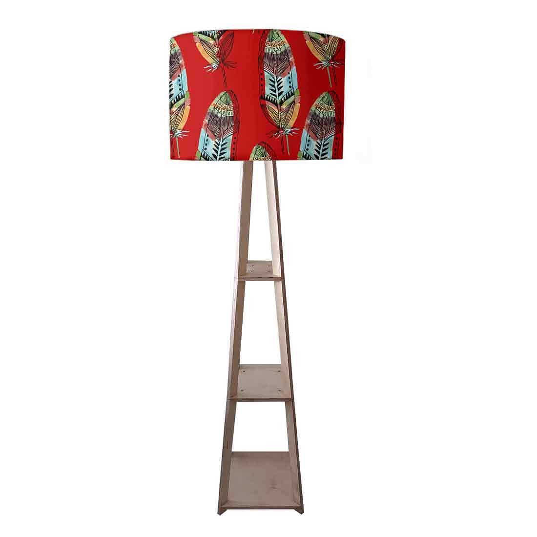 Red Tripod Floor Lamp with Shelf for Bedroom - Feather