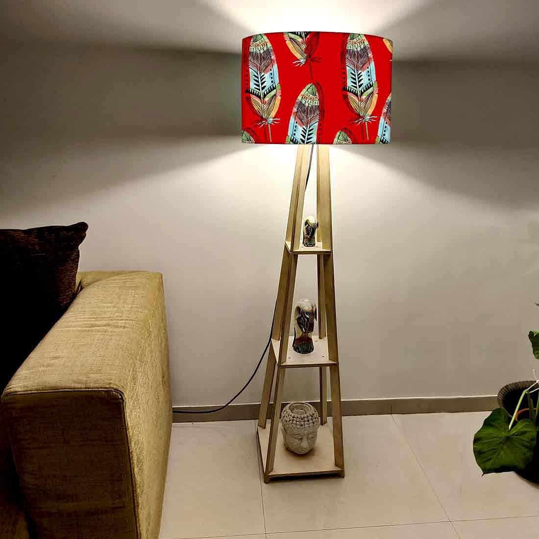 Red Tripod Floor Lamp with Shelf for Bedroom - Feather - Image 2