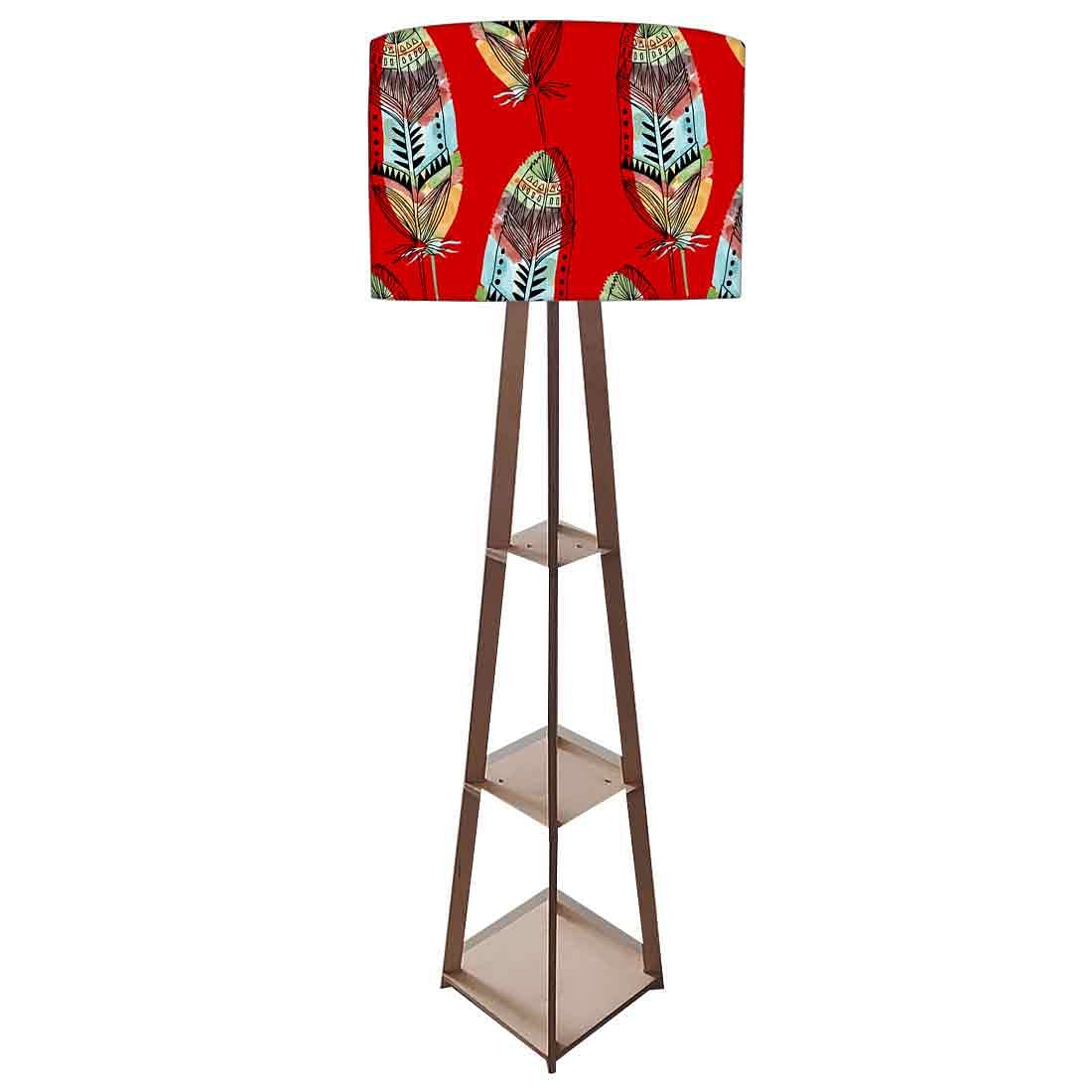 Red Tripod Floor Lamp with Shelf for Bedroom - Feather - Image 4