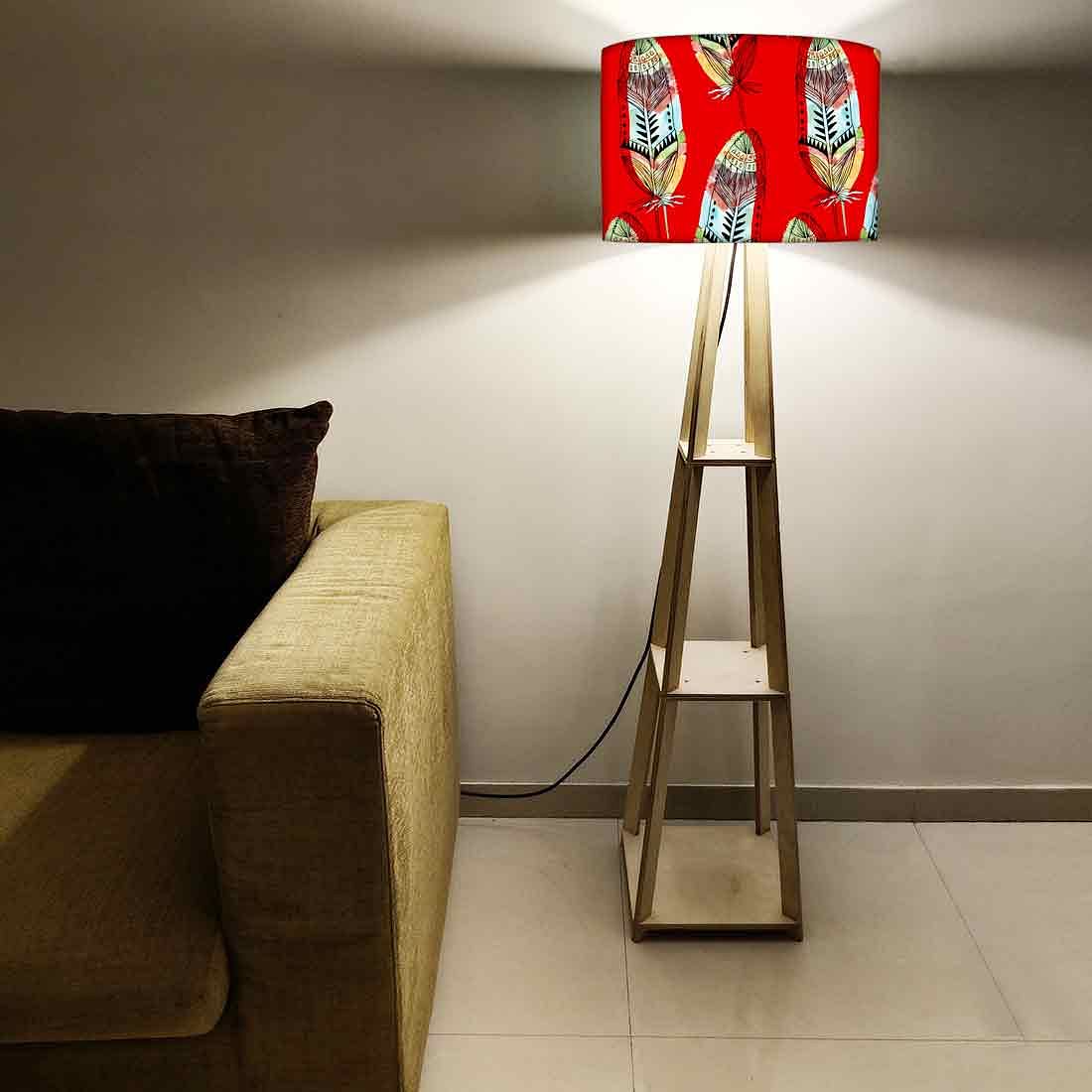 Red Tripod Floor Lamp with Shelf for Bedroom - Feather - Image 5