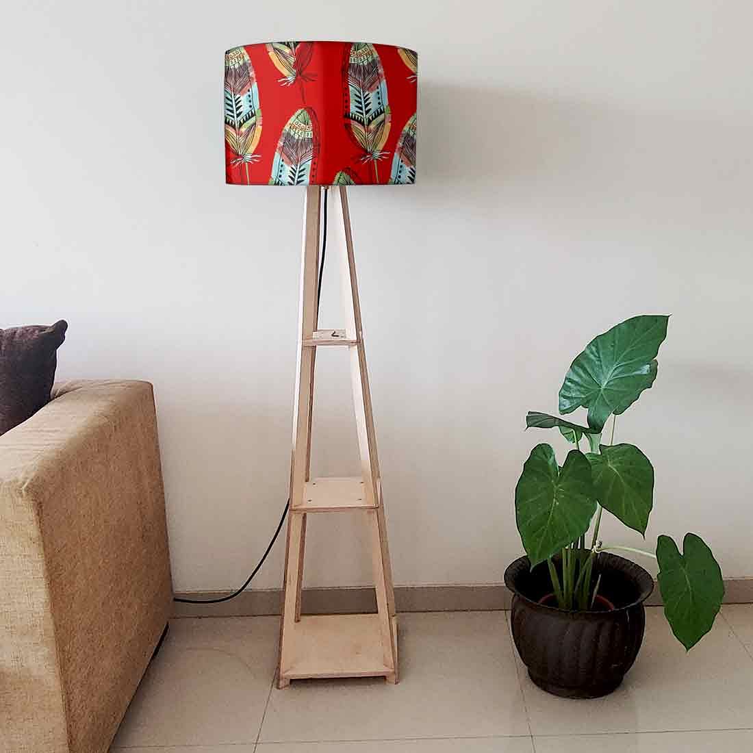 Red Tripod Floor Lamp with Shelf for Bedroom - Feather - Image 6