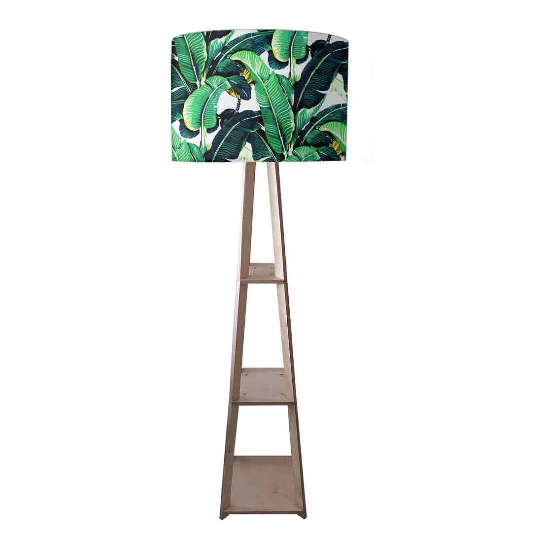 Tall Lamps for Living Room Wooden Tripod Light - Banana Leaves