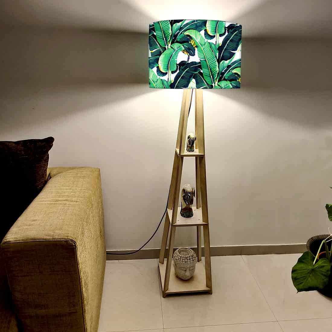 Tall Lamps for Living Room Wooden Tripod Light - Banana Leaves - Image 2