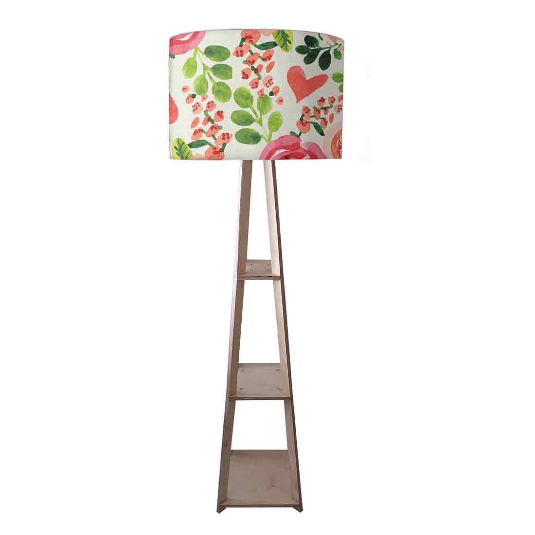 Wooden Tripod Floor Lamp for Living Room - Cute Floral