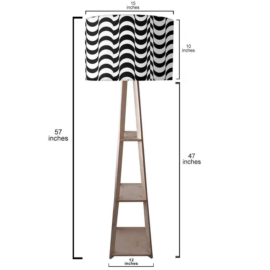 Wooden Corner Floor Lamp with Shelf - Black Waves - Image 3