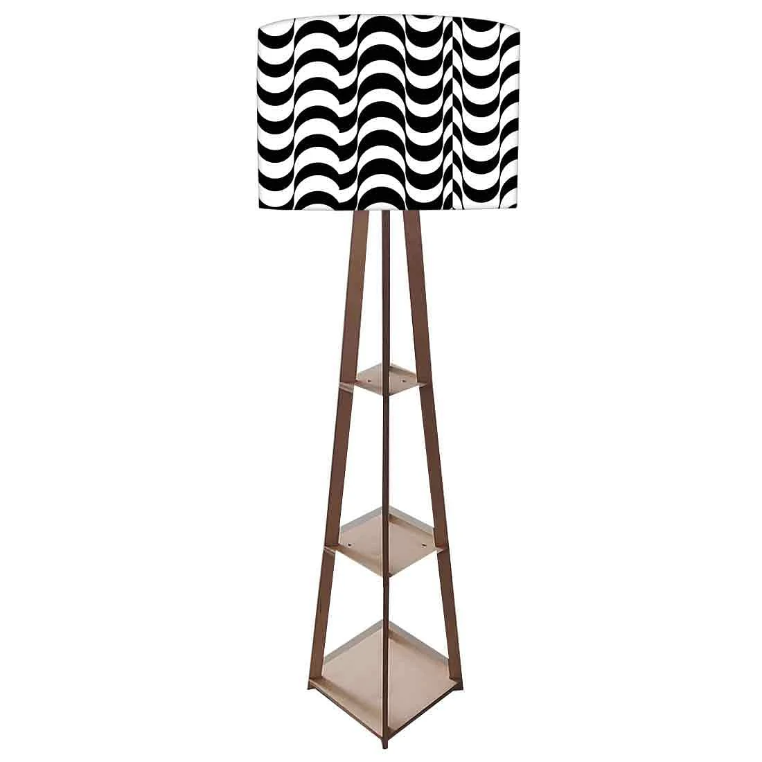 Wooden Corner Floor Lamp with Shelf - Black Waves - Image 4