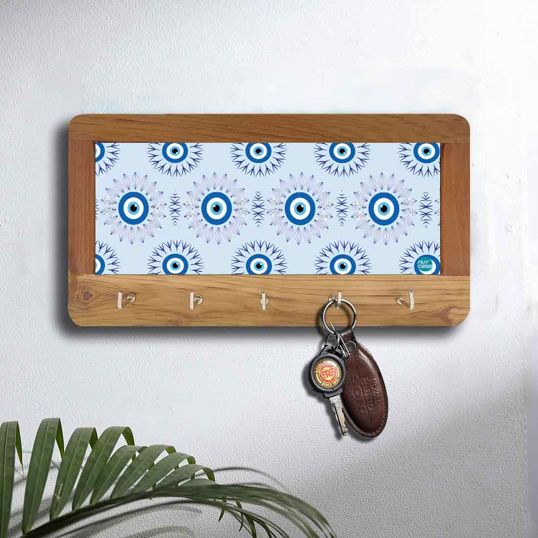 Wooden Wall Mount Key Holder for Home Office Hanger - Evil Eye Protector - Image 2