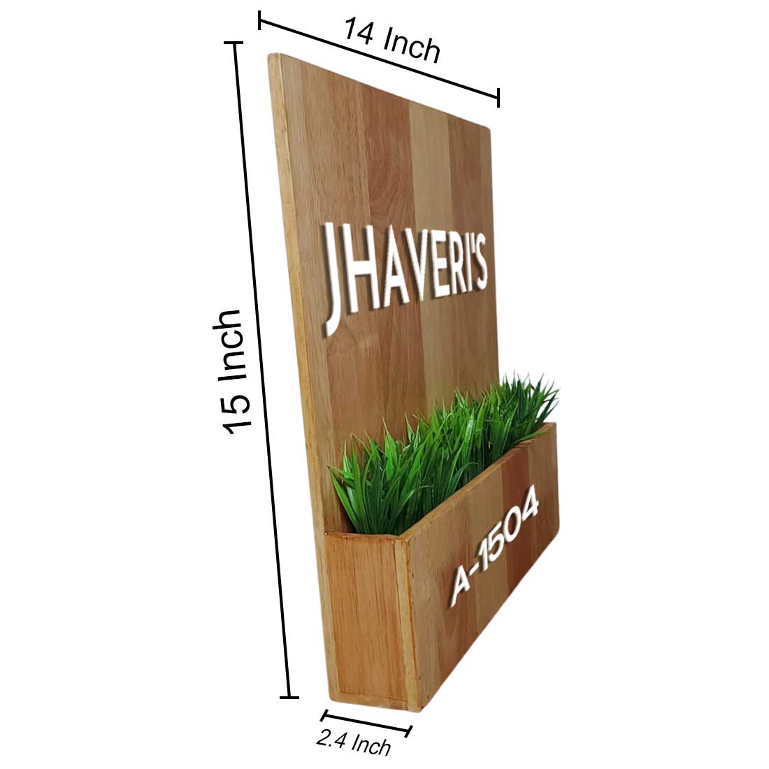 Wooden Name Plates for Home with Planter-3D Raised Fonts & Artificial Greens Included - Image 2