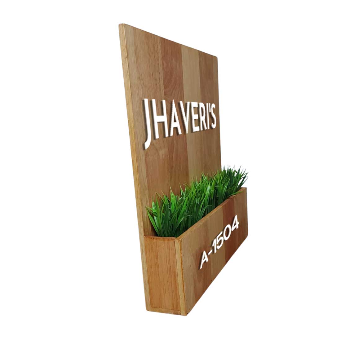 Wooden Name Plates for Home with Planter-3D Raised Fonts & Artificial Greens Included - Image 4