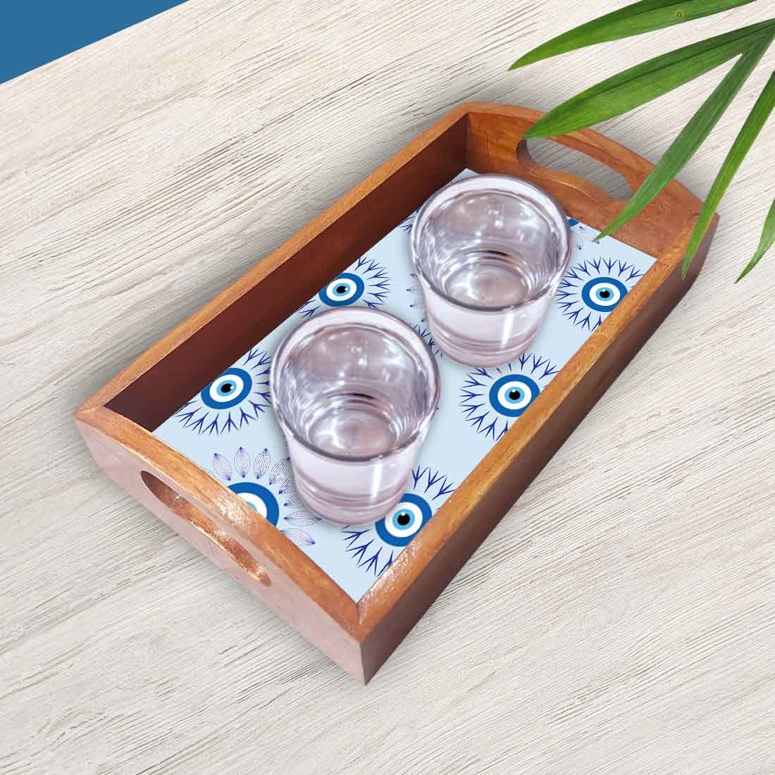 Evil Eye Rectangular Tray Tea Serving Set of 3 for Kitchen Use - Image 3