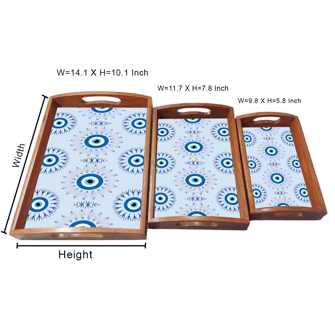Evil Eye Rectangular Tray Tea Serving Set of 3 for Kitchen Use - Image 5