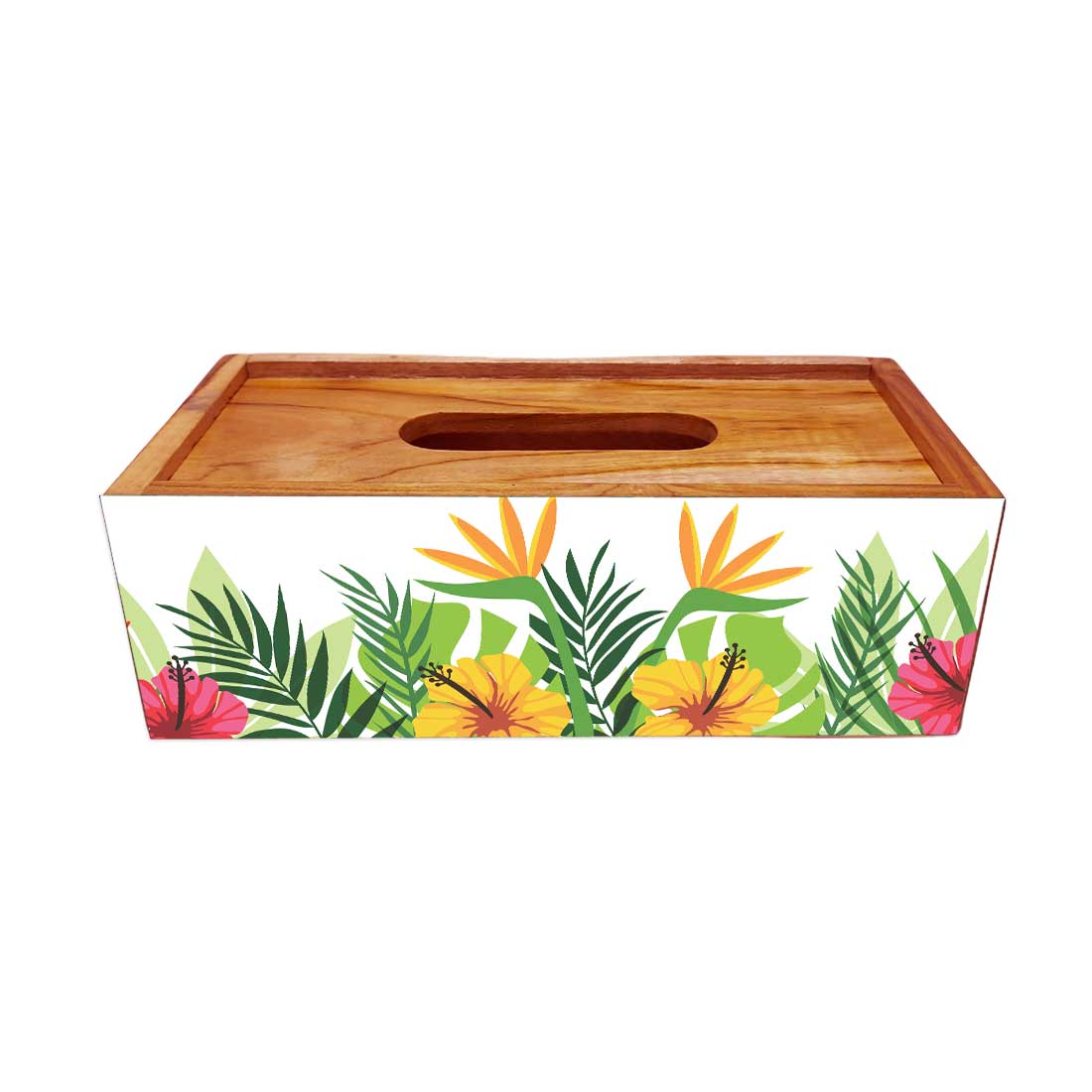 Wooden Rectangular Tissue Box Cover for Home Kitchen - Leaves - Image 3