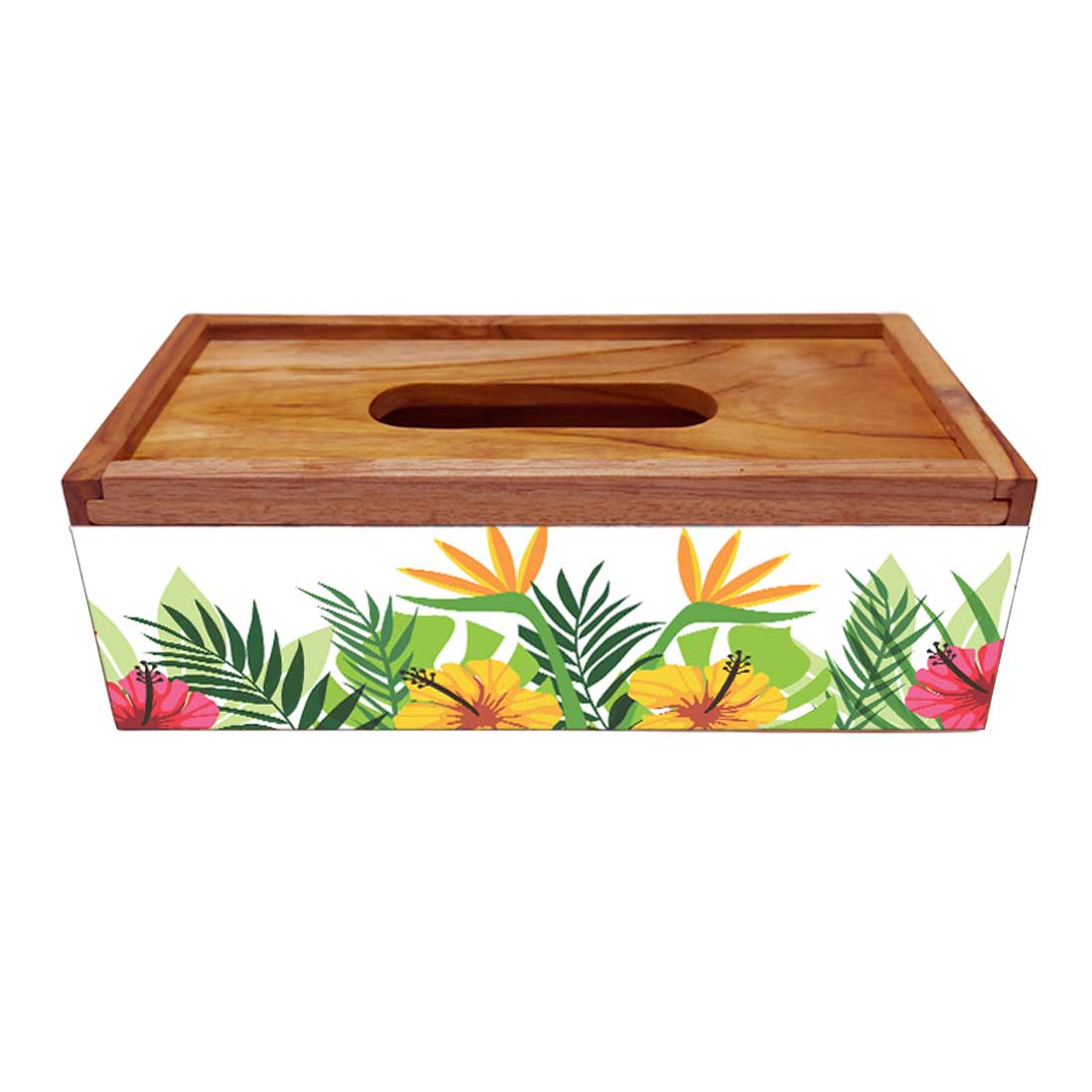 Wooden Rectangular Tissue Box Cover for Home Kitchen - Leaves - Image 4