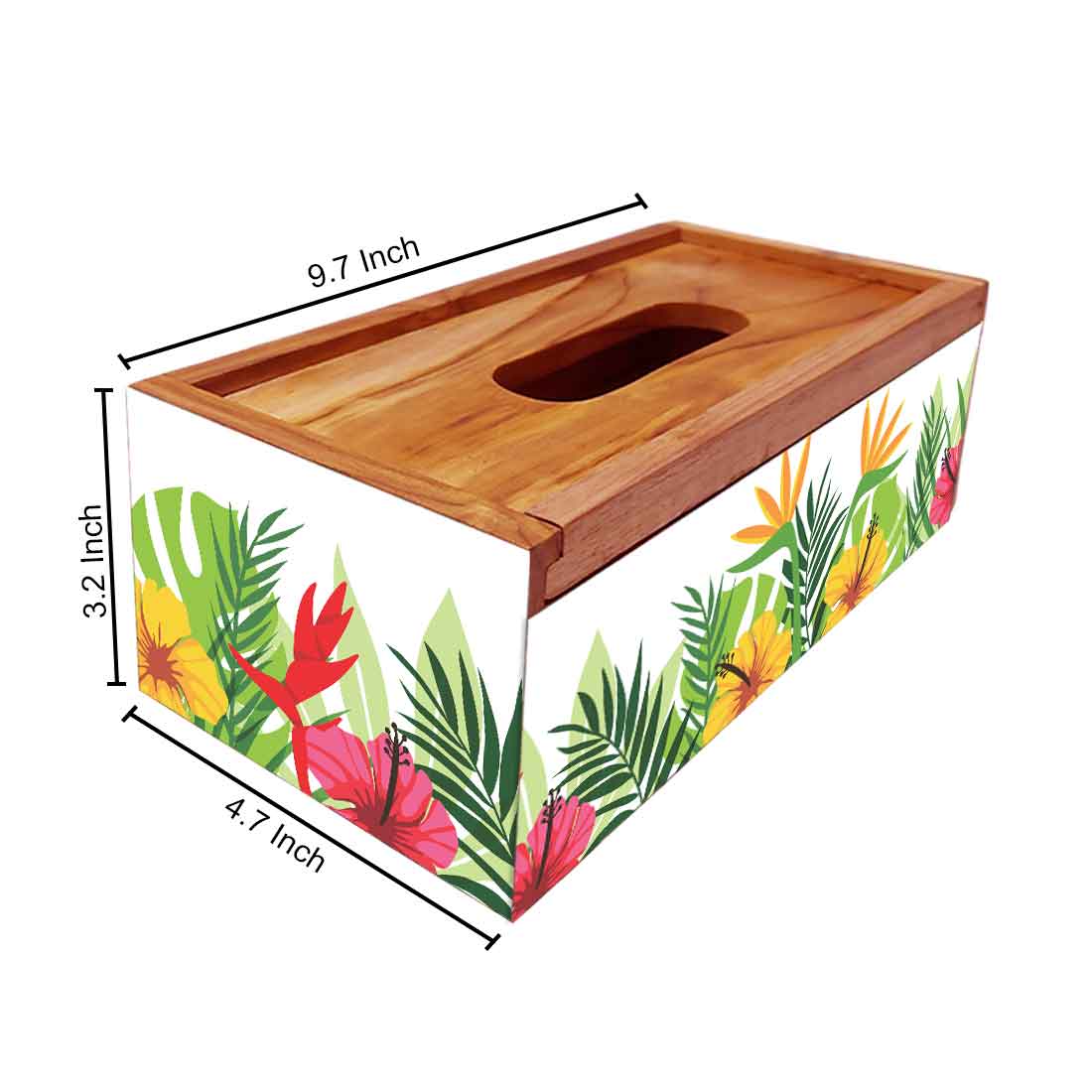 Wooden Rectangular Tissue Box Cover for Home Kitchen - Leaves - Image 5